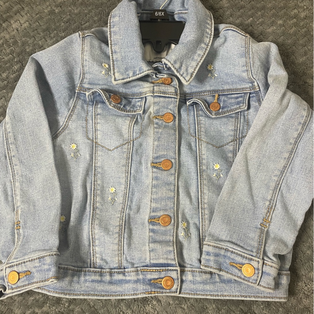 Old Navy Light Blue Jean Jacket with Floral Embroidery